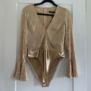 Boohoo gold bodysuit